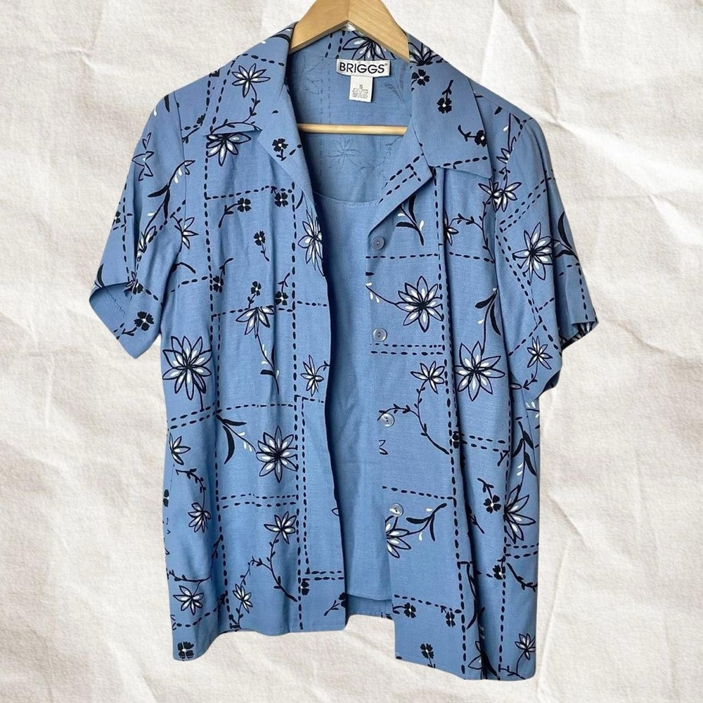 Briggs Light Blue Floral Button Front Blouse